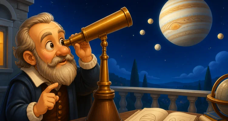 Galileo observa las lunas de Júpiter