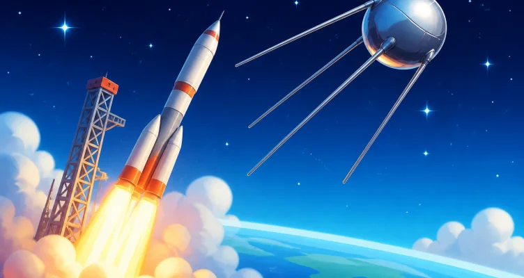 Start von Sputnik 1, dem ersten künstlichen Satelliten